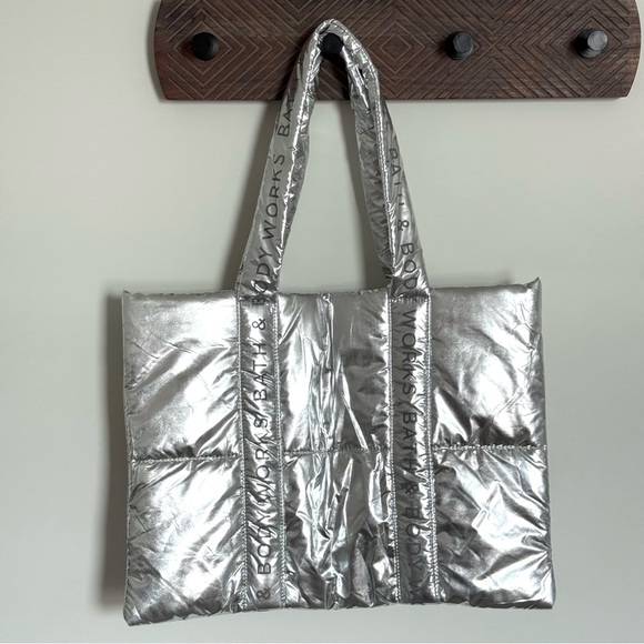Bath & Body Works Handbags - NWT Bath & Body Works Metallic Silver Puffer Tote